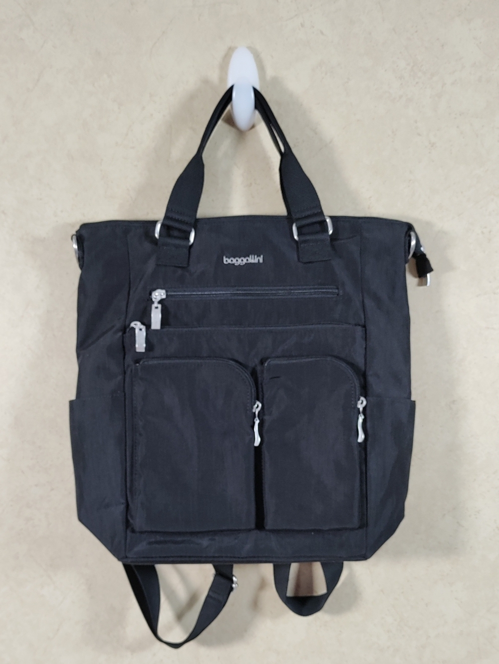 G400 Baggallini black All Set 3 In 1 Tote Backpack Crossbody Bag NEW